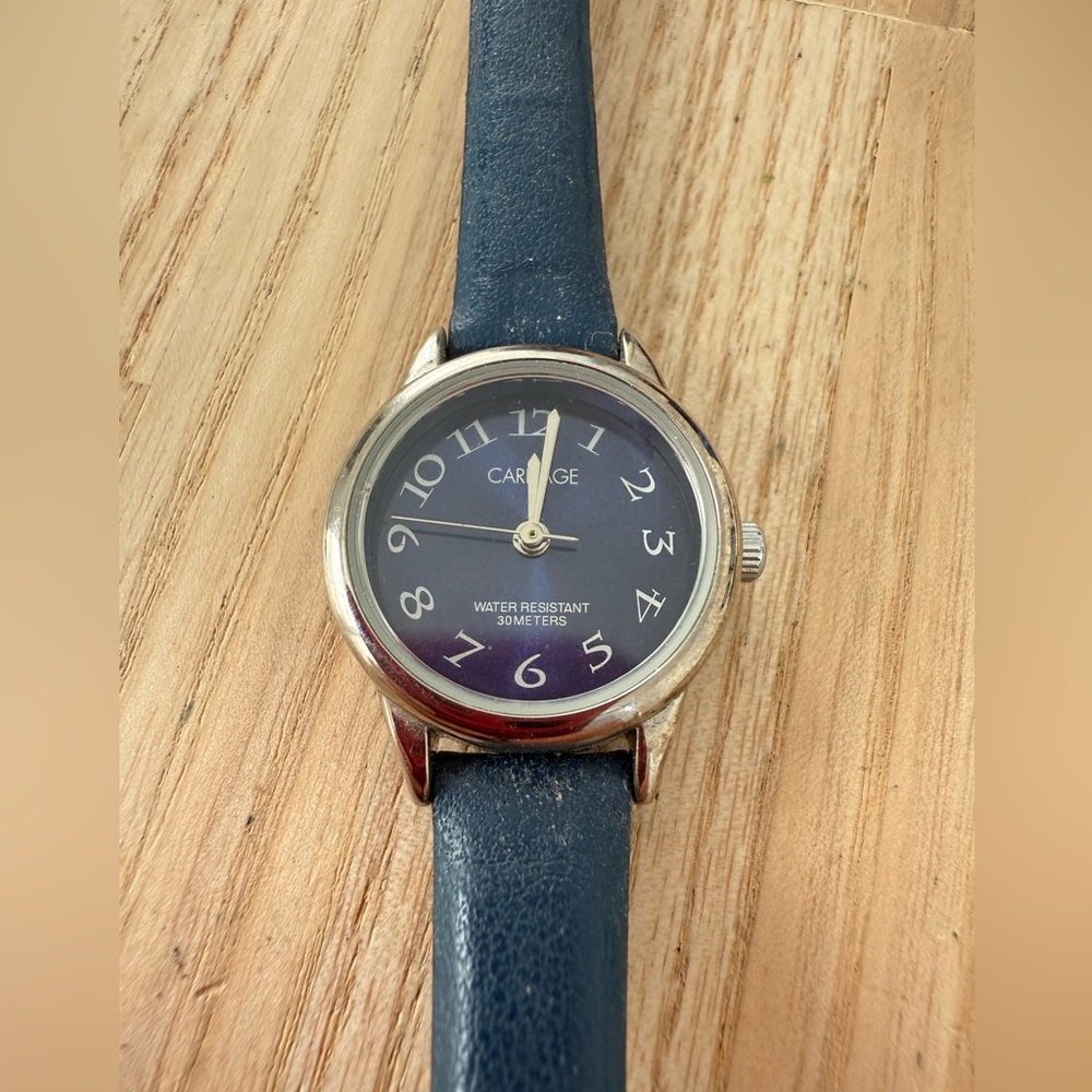 Carriage by Timex ladies blue dial blue leather watch NEW BATTERY